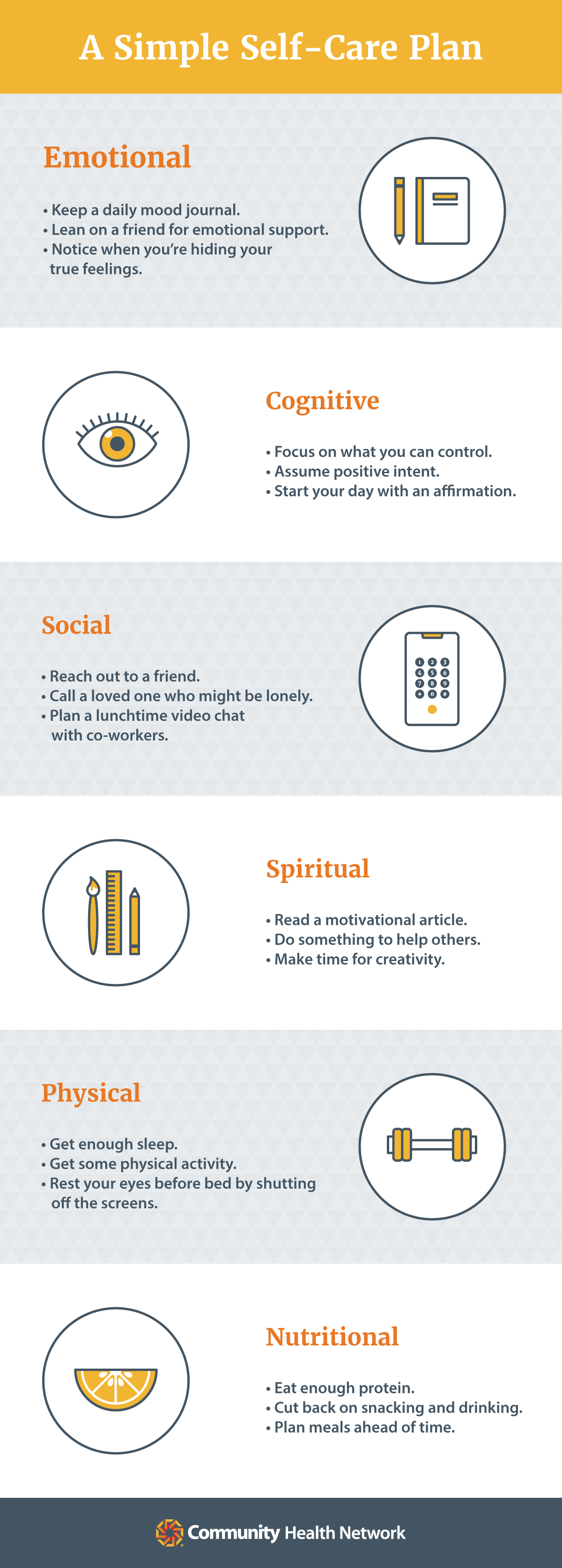 Anxiety and self care ideas infographic