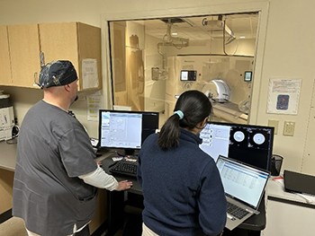 Shaun Green, lead tech, and Irene Chen, diagnostic physicist