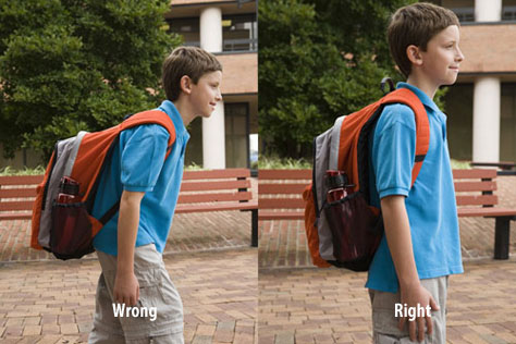 Proper way for kids to wear a backpack
