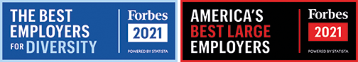 Forbes badges for best large and best diversity employer