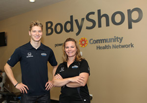 Josef Newgarden and Sarah Fisher stop by Community Health Network Body Shop