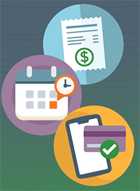 Visit auto pay icons: bill, calendar, credit card