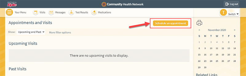 Visits > Schedule an appointment