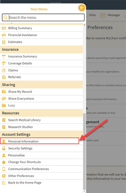 Your Menu > My Account > Personal Information