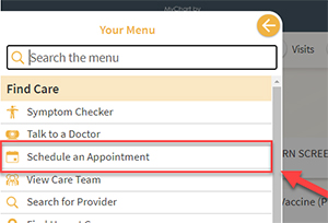 Your Menu > Schedule an Appointment