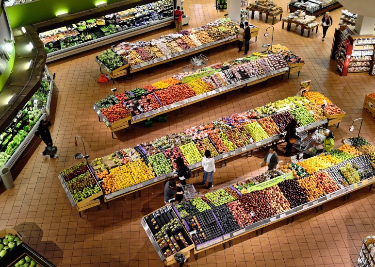 View of produce aisle in a store