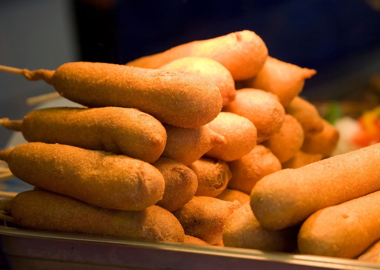 Tray of corn dogs