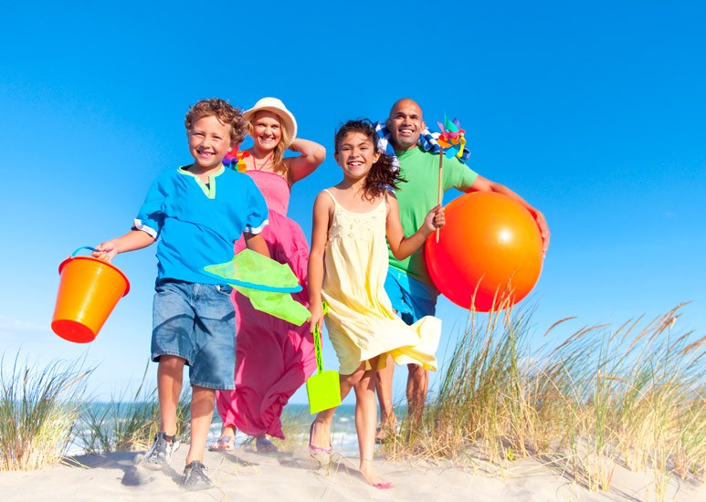 Family on spring break at the beach