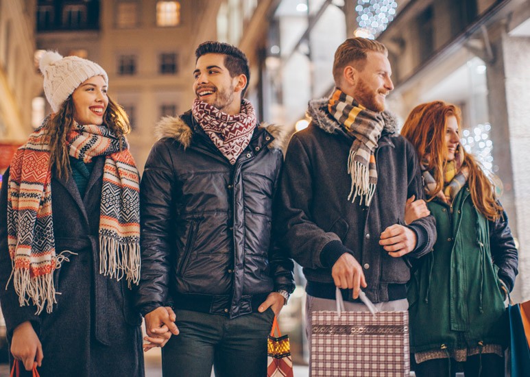 Groups of friends holiday shopping