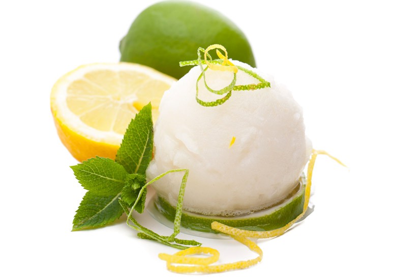 Lemon and lime sherbet with zest