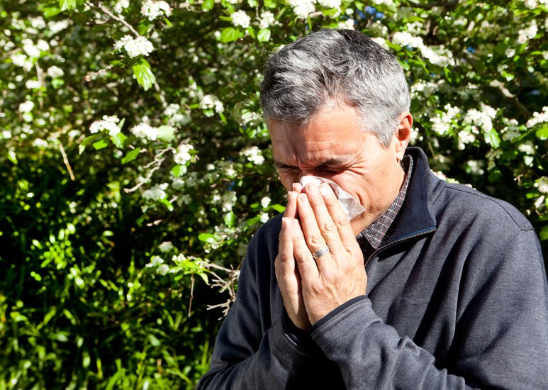 Man with springtime allergies
