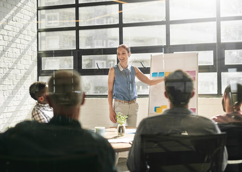 Woman giving work presentation