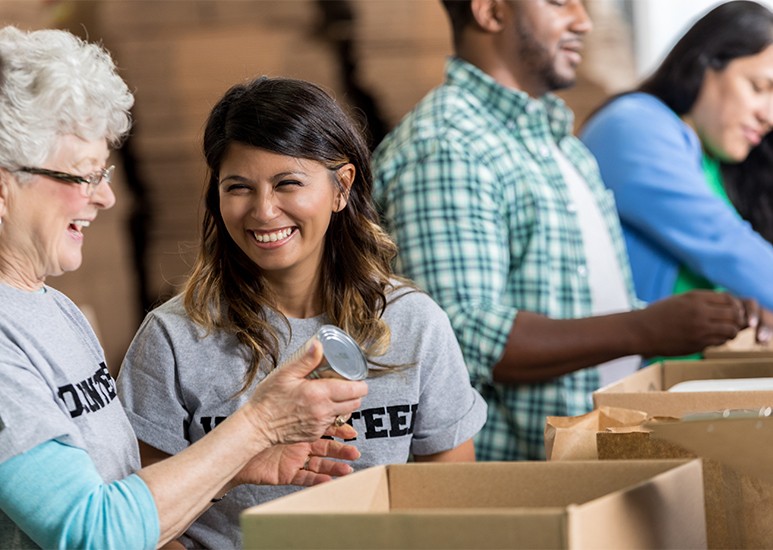 volunteers at a food bank