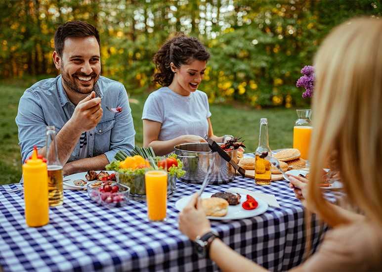 Family at a picnic table