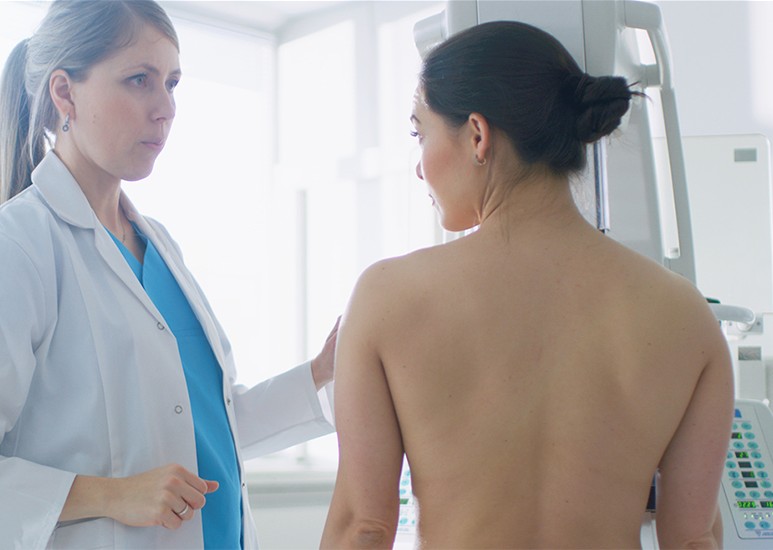 Woman getting a mammogram