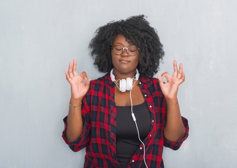 young woman with headphones