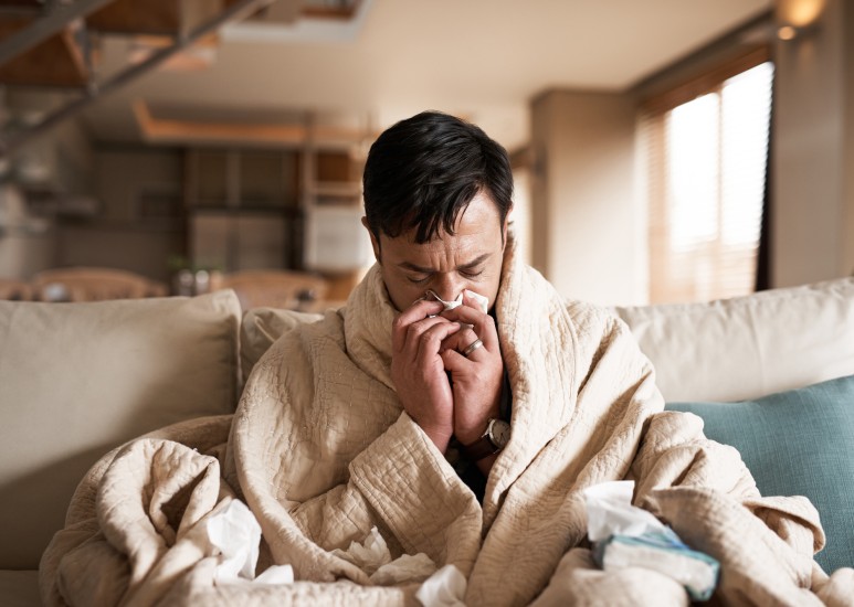 man with cold, flu, or covid-19 or pneumonia