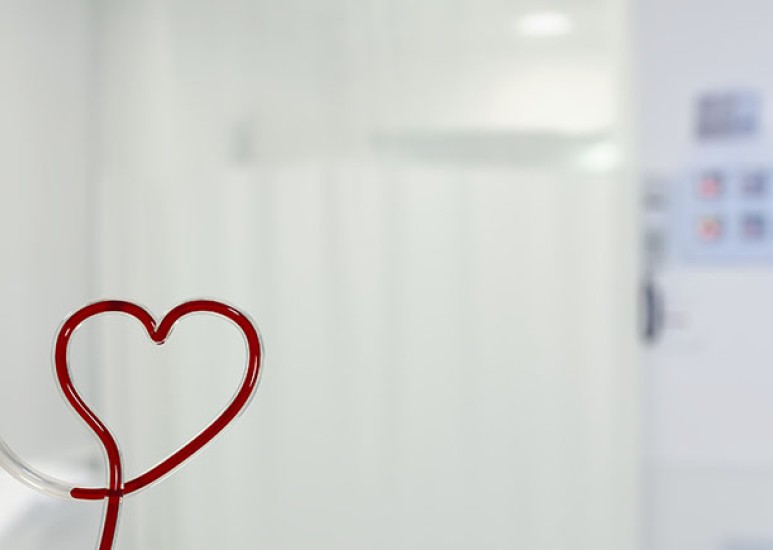 Cord with blood in heart shape