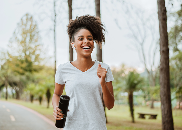 Woman taking a walk in the summertime.