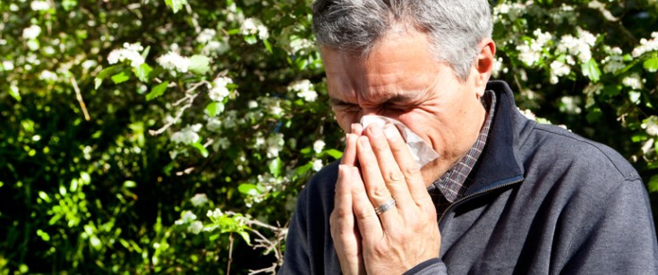 Man with springtime allergies