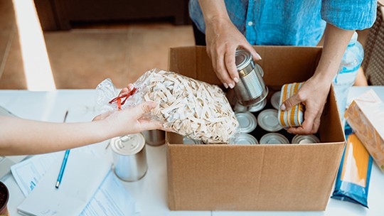 Food pantry box being packed