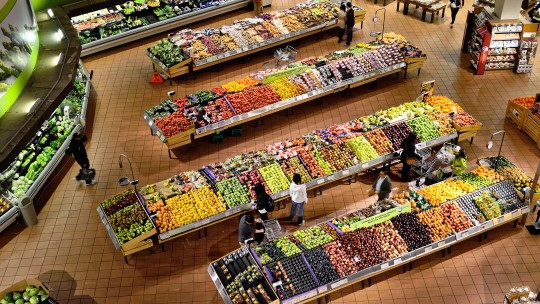 View of produce aisle in a store