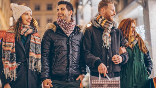 Groups of friends holiday shopping