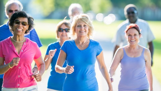 Walking group doing a health challenge