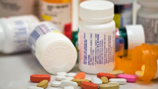 Pill bottles and pills
