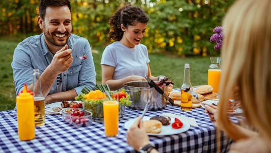 Family at a picnic table