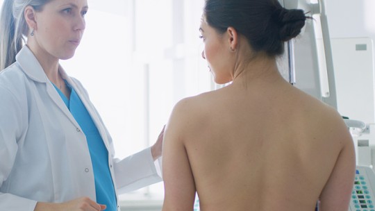 Woman getting a mammogram