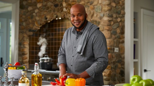 Patient cooking healthy foods at home