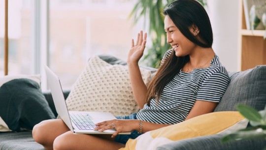 woman video chatting in quarantine