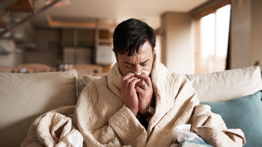 man with cold, flu, or covid-19 or pneumonia