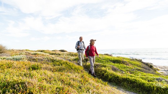 Older couple hiking and sightseeing 