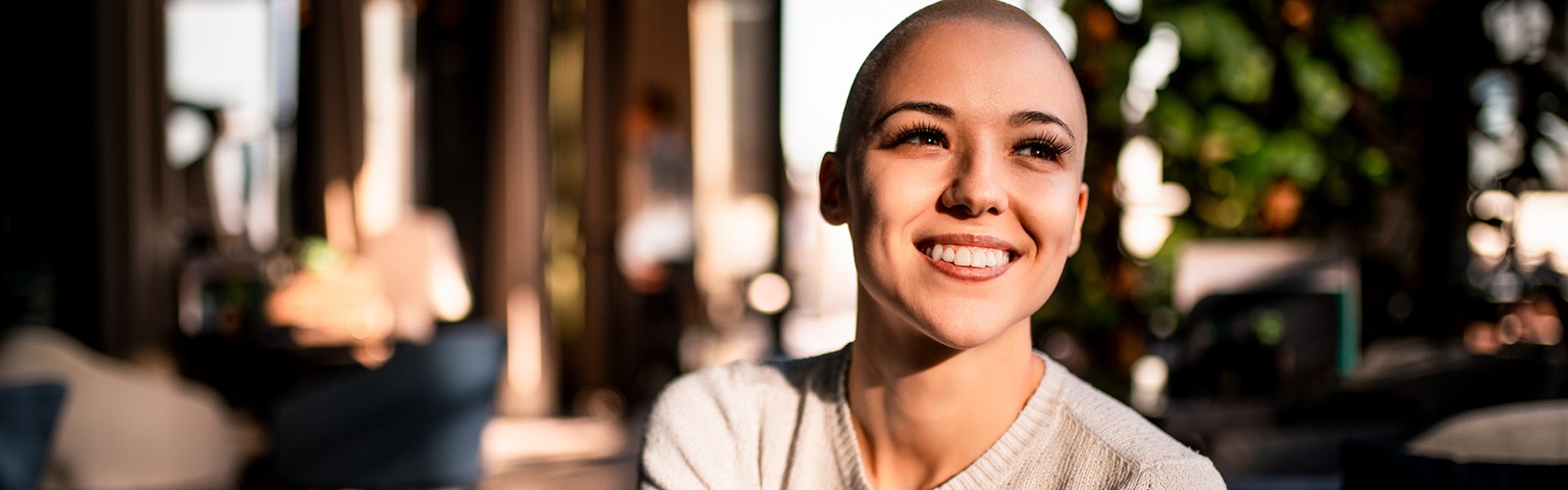 Woman with short hair, smiling