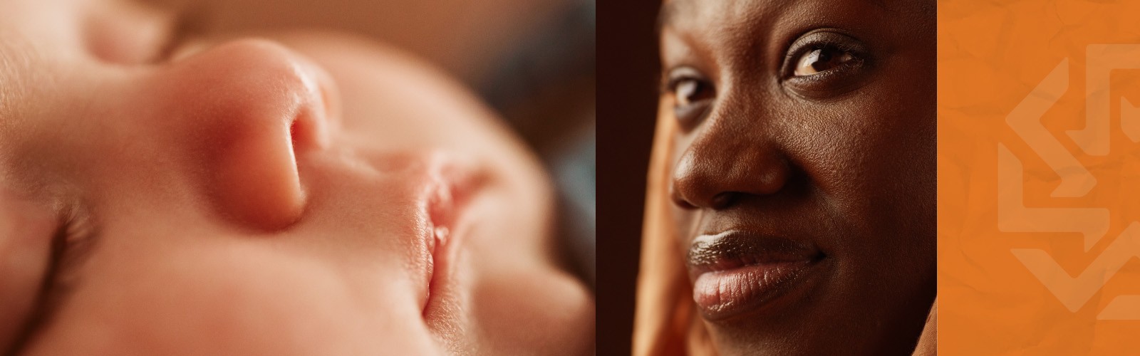Infant and African American adult collage with brand