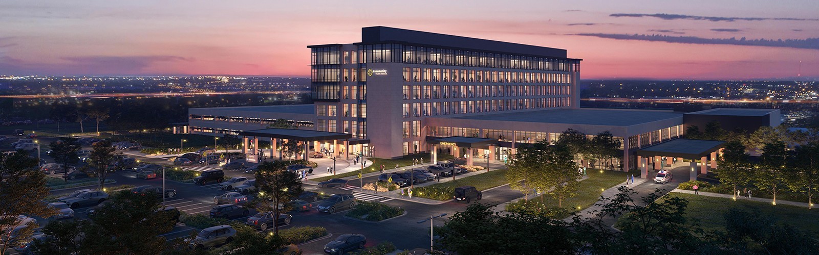 Westfield campus rendering at night