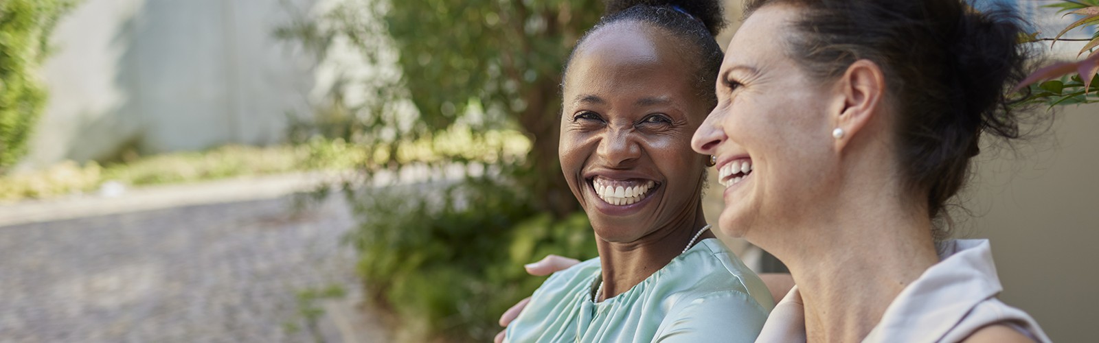 Two middle-aged women having fun